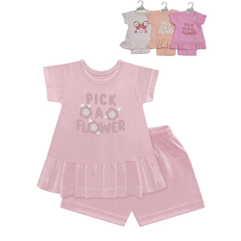 Conjunto bebe remera y pantalon jersey liso estampado central nena.Dreams