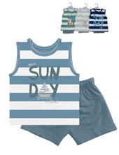Conjunto bebe remera sin mangas en jersey estampado rayado con pantalon rustico.Dreams