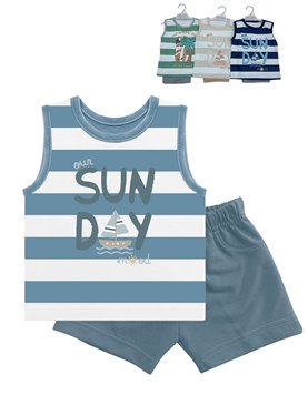 Conjunto bebe remera sin mangas en jersey estampado rayado con pantalon rustico.Dreams