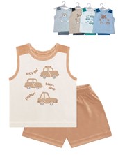 Conjunto bebe remera sin mangas con recorte de hombros y pantalon de jersey combinado estampa varon.Dreams