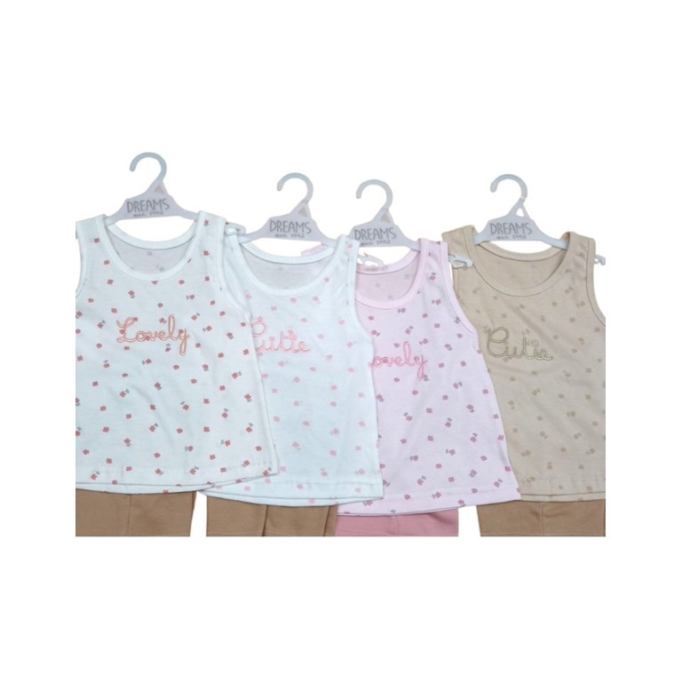 Conjunto de bebe remera sin mangas jersey estampado mariposa con pantalon rustico nena.Dreams