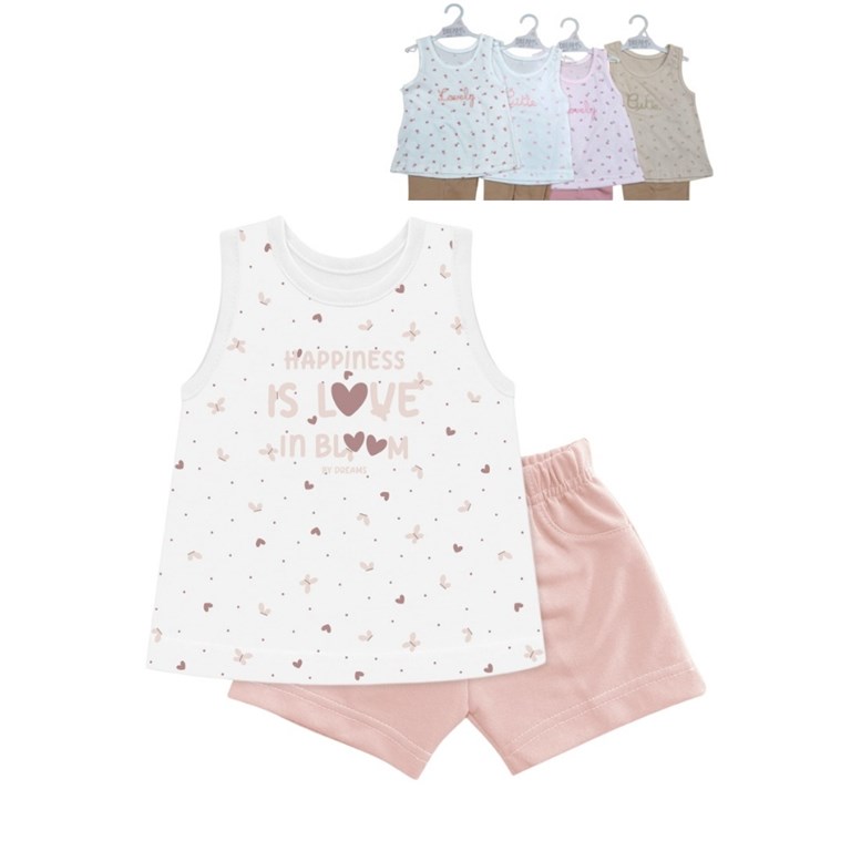 Conjunto de bebe remera sin mangas jersey estampado mariposa con pantalon rustico nena.Dreams