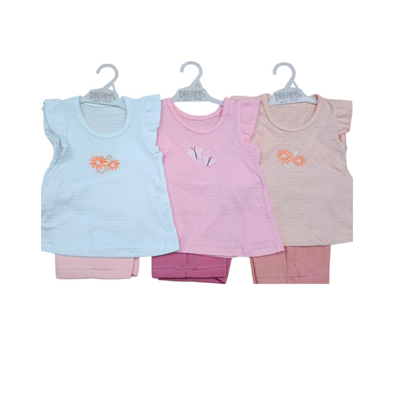 Conjunto de bebe con mangas japonesas en plumeti con pantalon rustico de nena.Dreams