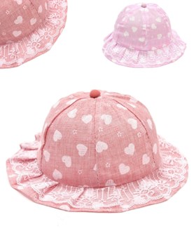 GORRO PILUSO INFANTIL CON VOLADO Y ESTAMPA CORAZONES