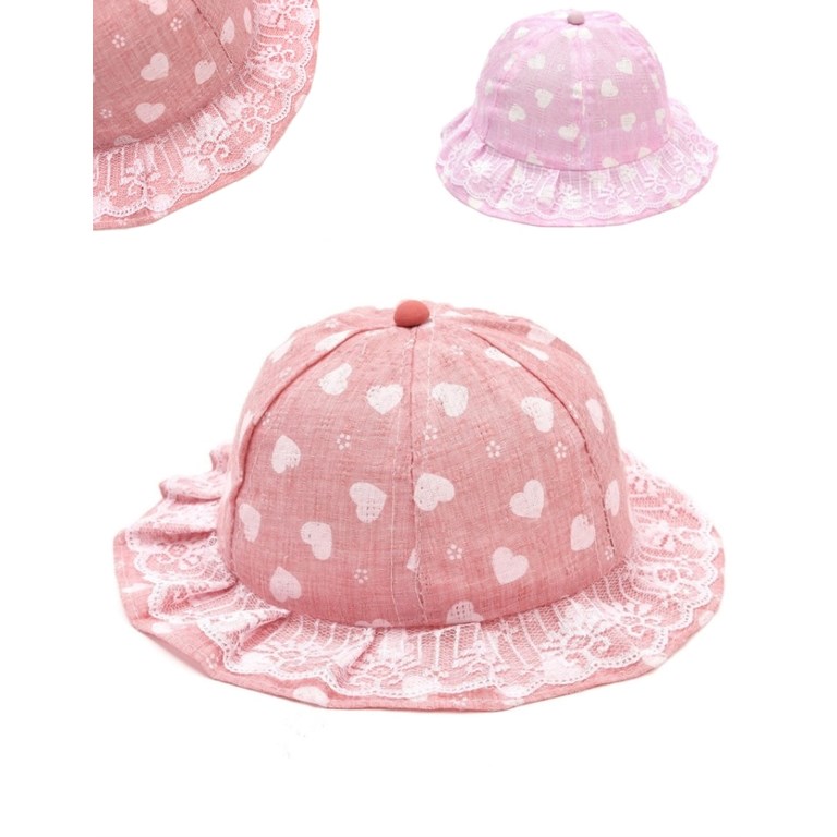 GORRO PILUSO INFANTIL CON VOLADO Y ESTAMPA CORAZONES