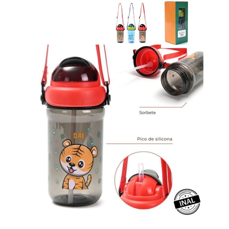 BOTELLA INFANTIL CON CUERDA Y PICO 400ML.