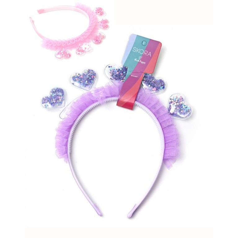 VINCHA INFANTIL CORAZONES PLASTICOS CON LENTEJUELAS ESTRELLAS