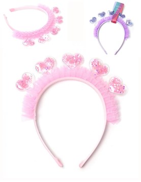 VINCHA INFANTIL CORAZONES PLASTICOS CON LENTEJUELAS ESTRELLAS