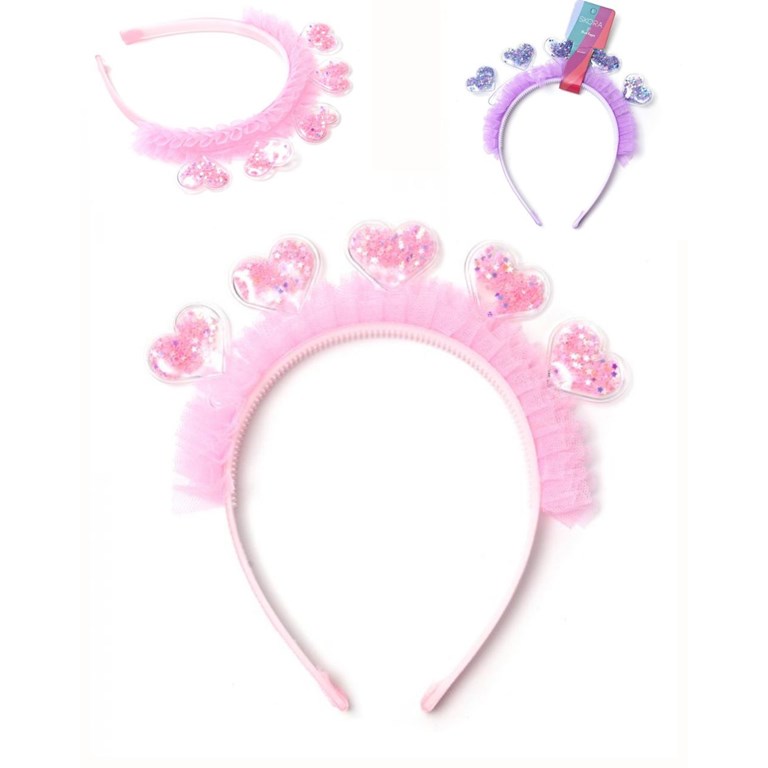 VINCHA INFANTIL CORAZONES PLASTICOS CON LENTEJUELAS ESTRELLAS