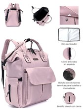 PROMO! MOCHILA MOMMY ROSA CON CAMBIADOR 14 PULGADAS COLOR ROSA SKORA