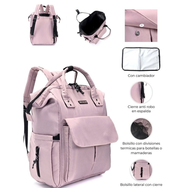 PROMO! MOCHILA MOMMY ROSA CON CAMBIADOR 14 PULGADAS COLOR ROSA SKORA