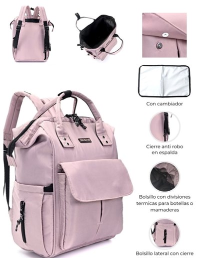 PROMO! MOCHILA MOMMY COLOR ROSA CON CAMBIADOR 14 PULGADAS