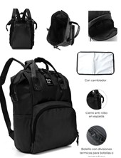 PROMO! MOCHILA MOMMY BOCA DE PEZ CON CIERRES INCLUYE CAMBIADOR COLOR NEGRA SKORA