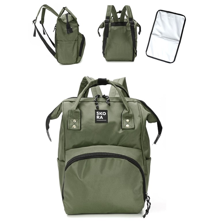 PROMO! MOCHILA MOMMY BOCA DE PEZ CON CIERRES INCLUYE CAMBIADOR COLOR VERDE SKORA