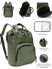 PROMO! MOCHILA MOMMY BOCA DE PEZ CON CIERRES INCLUYE CAMBIADOR COLOR VERDE SKORA