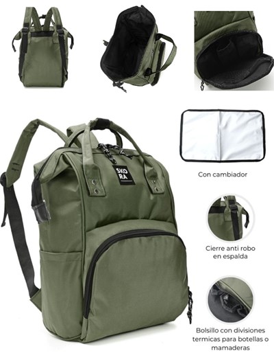 PROMO! MOCHILA MOMMY BOCA DE PEZ COLOR VERDE CON CIERRES INCLUYE CAMBIADOR. 35x24x14 CM