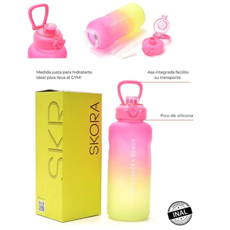 BOTELLA DEPORTIVA MOTIVACIONAL CON PICO, ROJA CELESTE Y VERDE. SKORA
