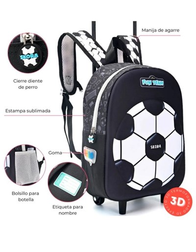 MOCHILA CON CARRO PETIT TERMOFORMADA FUTBOL. MED:22 X 30 X 10 CM. 12'. DISNEY