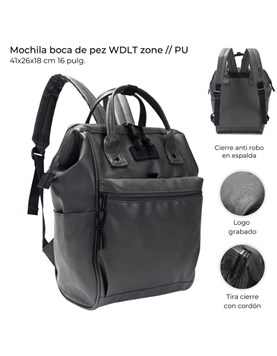 MOCHILA NEGRA CON TIRAS REGULABLES, BOCA DE VEZ, WDLT