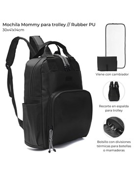 MOCHILA MATERNAL NEGRA PARA TROLLEY CON CAMBIADOR. 30X41X14 CM