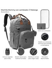 MOCHILA MATERNAL GRIS CON CAMBIADOR Y MONEDERO. SKORA
