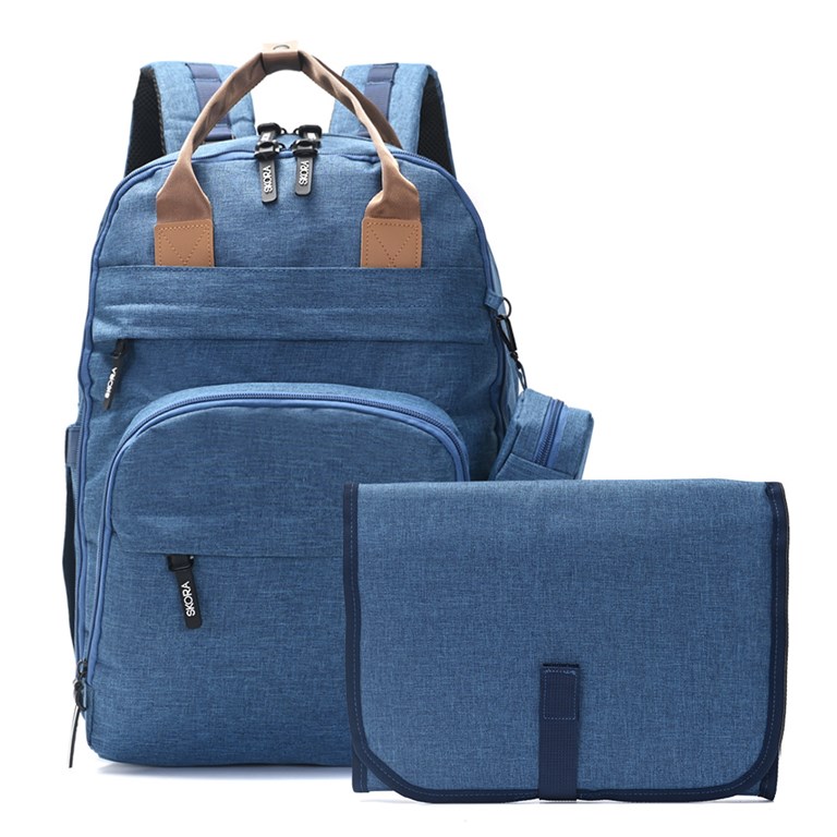 MOCHILA MATERNAL AZUL  CON CAMBIADOR Y MONEDERO. 31X44X16 CM