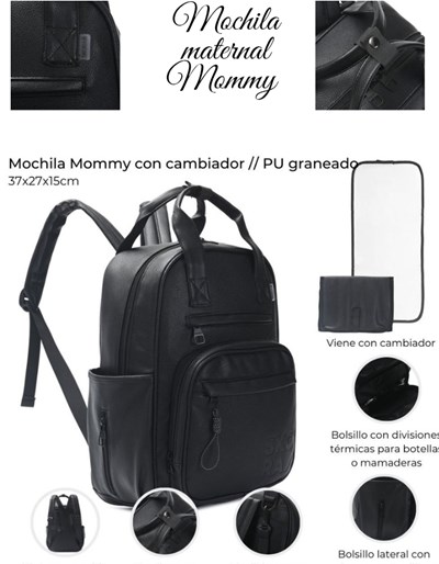 PROMO! MOCHILA MOMMY NEGRA CON CAMBIADOR. 37X27X15 CM