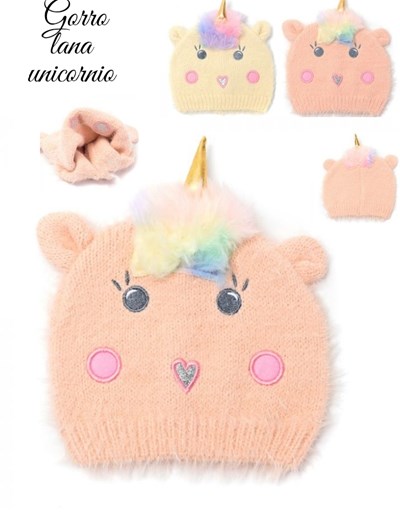GORRO INFANTIL TEJIDO, BORDADO UNICORNIO.
