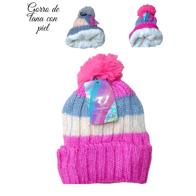 GORRO INFANTIL RAYAS Y PIEL INTERIOR. SKORA