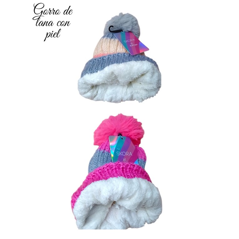 GORRO INFANTIL RAYAS Y PIEL INTERIOR. SKORA