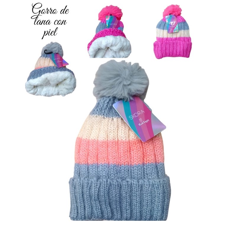 GORRO INFANTIL RAYAS Y PIEL INTERIOR. SKORA