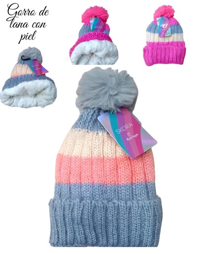 GORRO INFANTIL RAYAS Y PIEL INTERIOR.