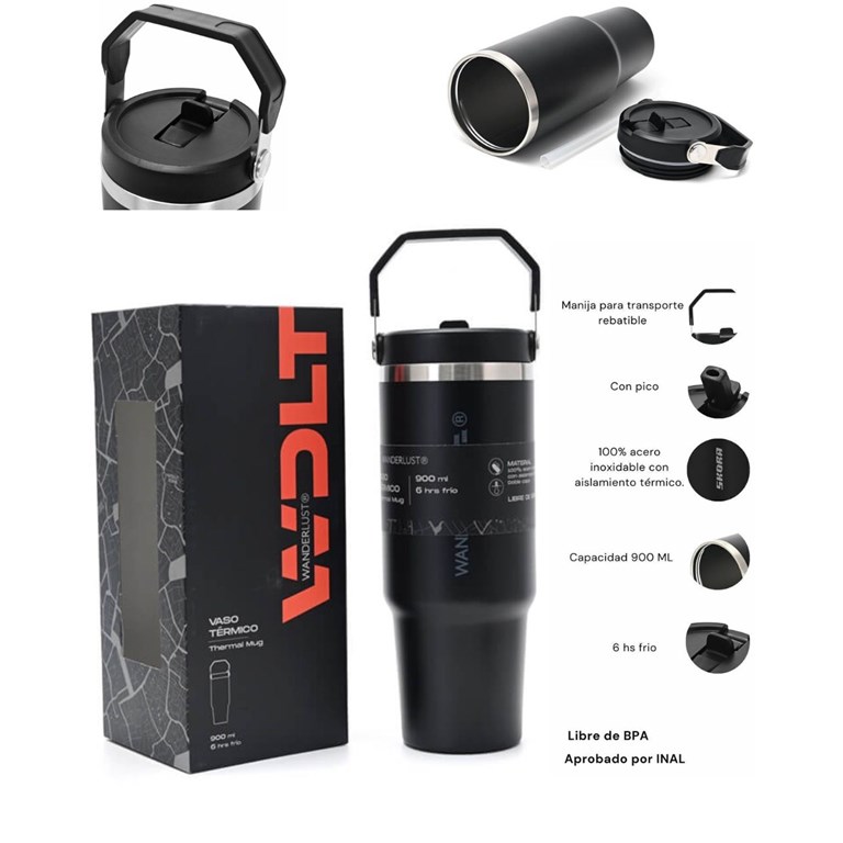 VASO TERMICO NEGRO WANDERLUST CON PICO 900ML