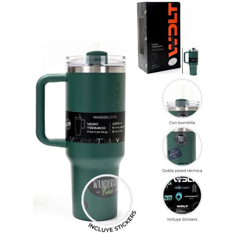 VASO TERMICO VERDE WANDERLUST CON PICO 900ML