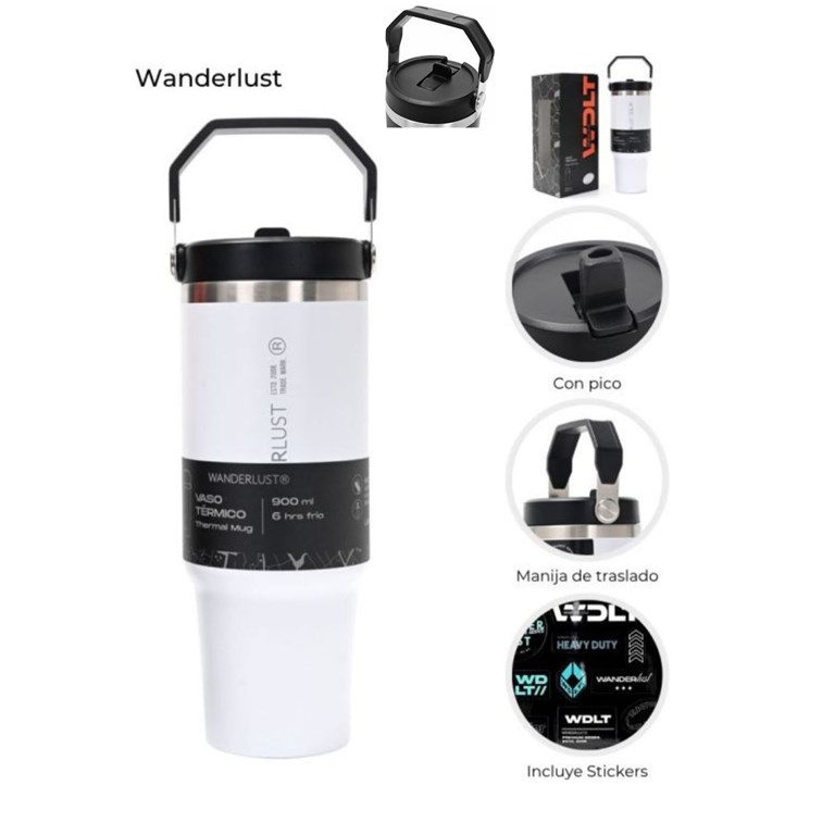 VASO TERMICO BLANCO WANDERLUST CON PICO 900ML
