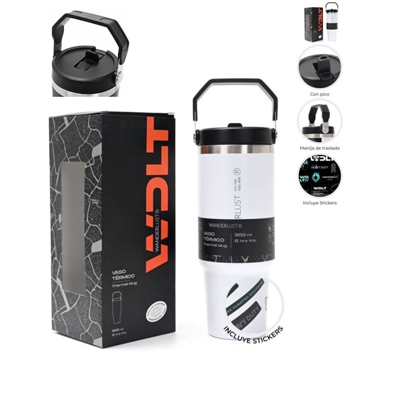 VASO TERMICO BLANCO WANDERLUST CON PICO 900ML