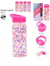 BOTELLA INFANTIL CON PICO 500ML ESTAMPA UNICORNIOS