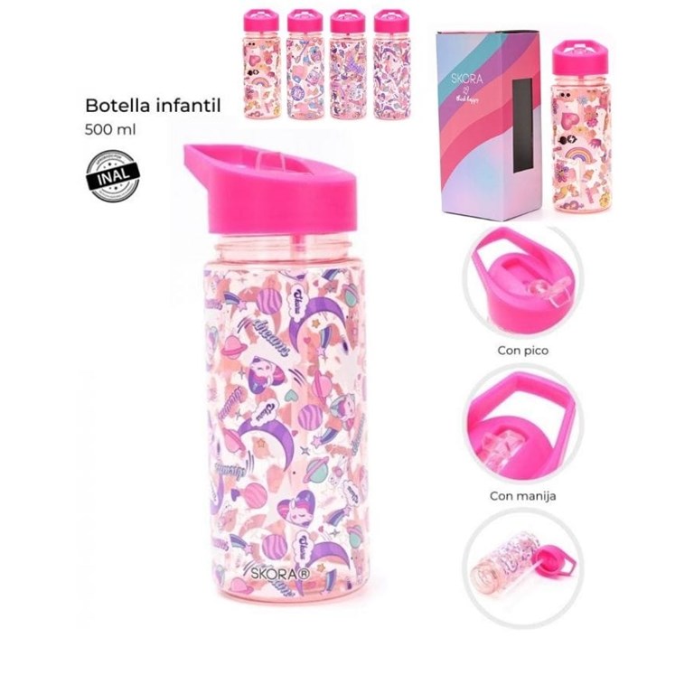 BOTELLA INFANTIL CON PICO 500ML ESTAMPA UNICORNIOS