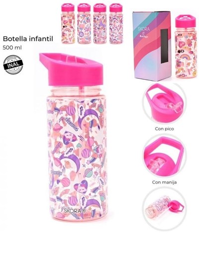 BOTELLA INFANTIL CON PICO 500ML ESTAMPA UNICORNIOS