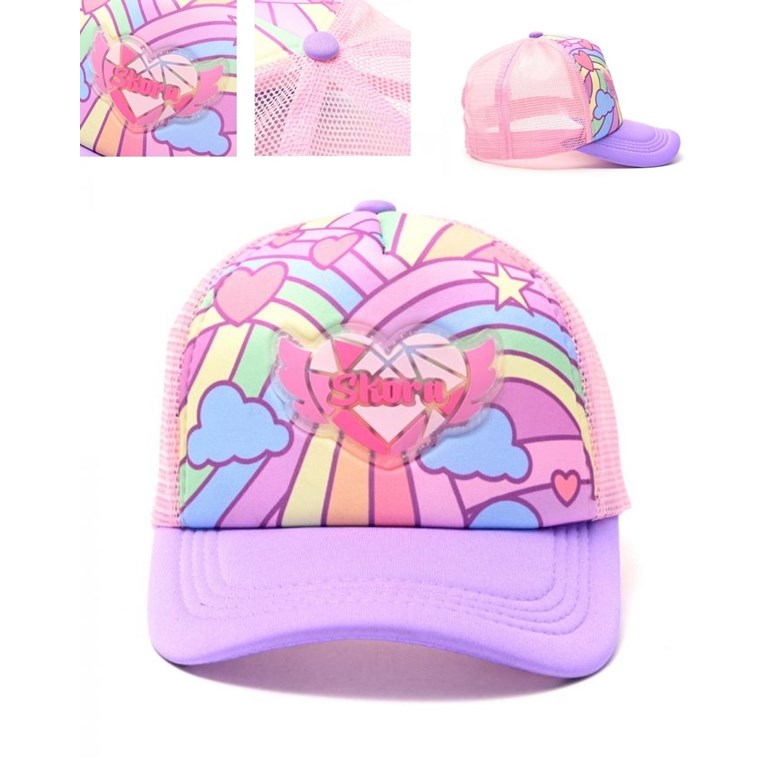 GORRO PARA NENA CON VECERA, ESTAMPA ESTRELLAS, CORAZONES Y NUVES
