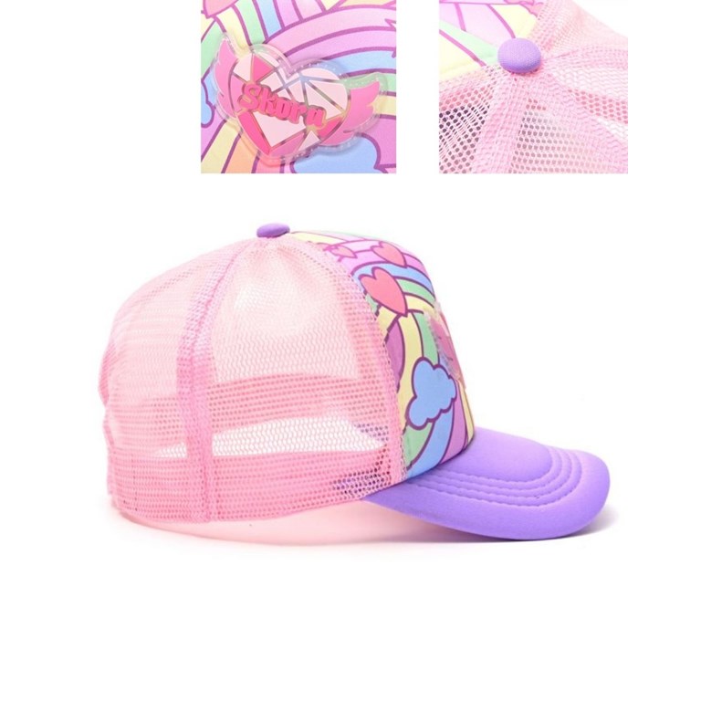 GORRO PARA NENA CON VECERA, ESTAMPA ESTRELLAS, CORAZONES Y NUVES