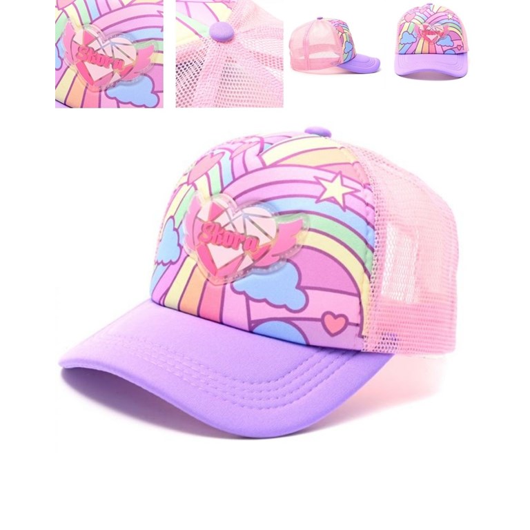 GORRO PARA NENA CON VECERA, ESTAMPA ESTRELLAS, CORAZONES Y NUVES