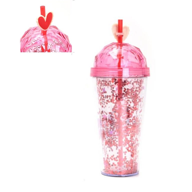 VASO INFANTIL TRANSPARENTE CON TAPA REDONDA. ESTAMPA 'DRINK DREAMS'