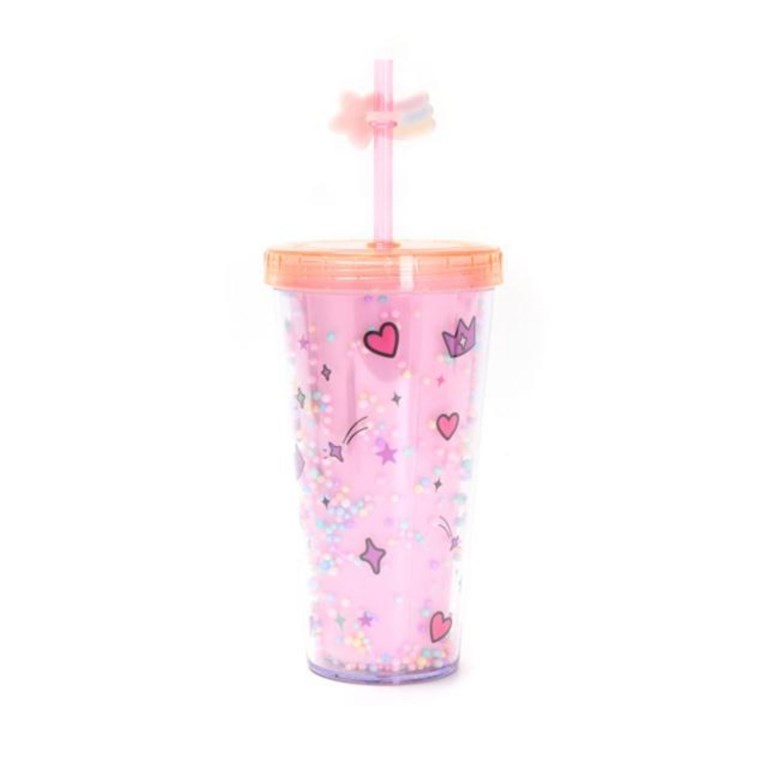 VASO INFANTIL CON TAPA Y SORBETE. ESTAMPA 'PRINCESS VIBES ONLY'