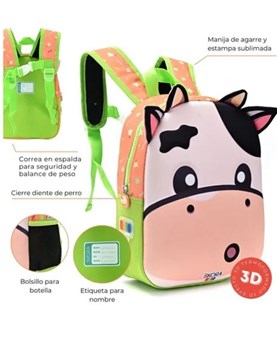 Mochila con luz kawaii kuro termoformada vaca 12'.Disney