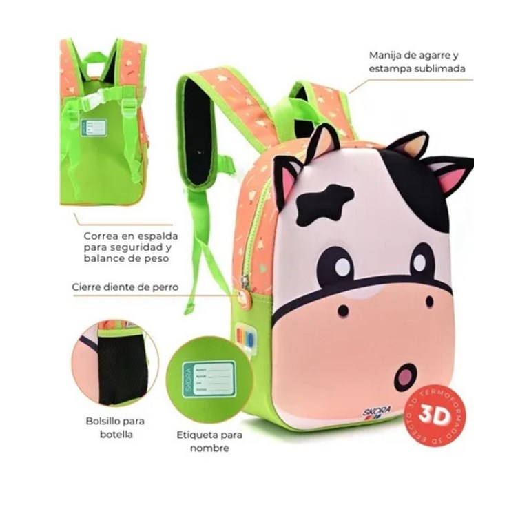 Mochila con luz kawaii kuro termoformada vaca 12'.Disney