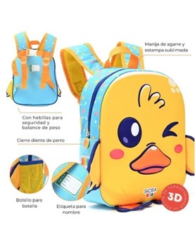 Mochila con luz kawaii hiru patito termoformada 12'.Disney