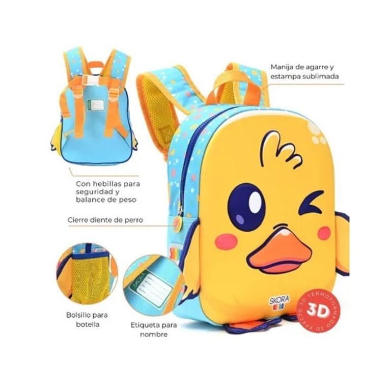 Mochila con luz kawaii hiru patito termoformada 12'.Disney