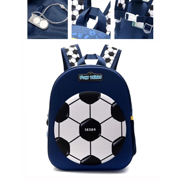 Mochila con luz petit termoformada futbol blue 22x30x10 12 pulgadas