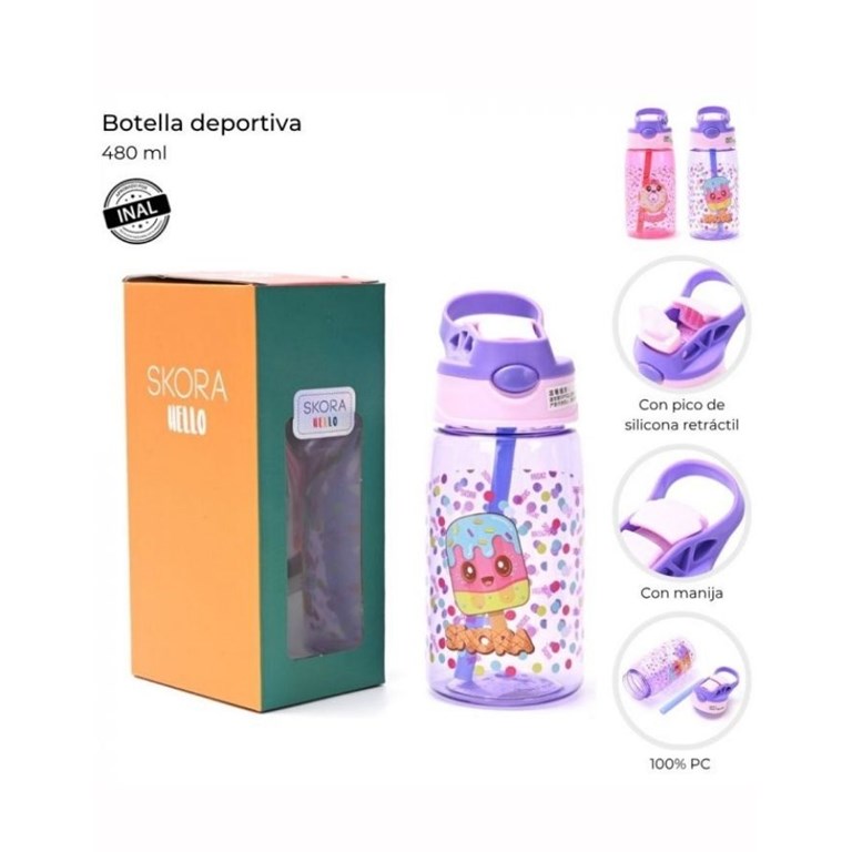 Botella infantil pico retractil y agarre 480ml.